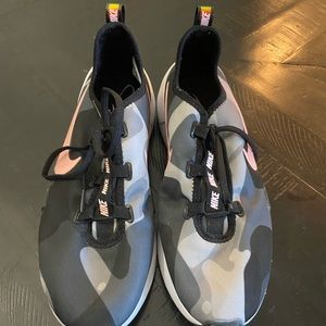 Black and grey camouflage print nike shoes